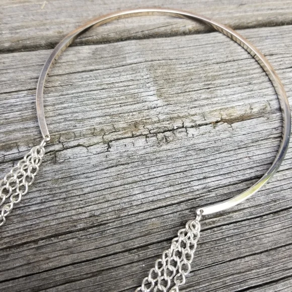 Sterling silver brass leaves chain long necklace windchime long collar - Picture 2 of 5